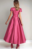 Fuchsia A Line pofmouwen moeder van de bruid jurk