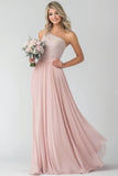 Blush A Line One Shoulder Lace Chiffon Bruidsmeisje Jurk