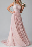 Blush A Line One Shoulder Lace Chiffon Bruidsmeisje Jurk