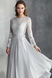 Chiffon Grey A Line Moeder van de Bruid Jurk met Lace Appliques