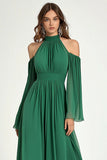 Groene A Line Cold Shoulder Halter Lange Moeder Van de Bruid Jurk