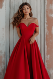 Rood Off The Shoulder A Line Formele Jurk