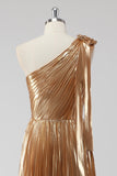 Gouden One Shoulder A-lijn Metallic Formele Jurk