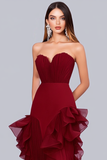 Strapless Bourgondische Ruffled Sheath Formele Jurk