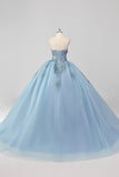 Prinses Grijs Blauwe Strapless Tule Quinceanera Jurk met Appliques