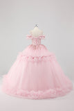 Prinses Blush Baljurk Cold Shoulder Ruches Tule Quinceanera Jurk met Lovertjes Borduurwerk