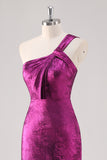 Fuchsia One Shoulder Floor Length Schede Formele Jurk