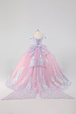 Prinses Blozen Roze Off de Schouder Pailletten Strass Tulle Quinceanera Jurk met Strik