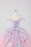 Prinses Blozen Roze Off de Schouder Pailletten Strass Tulle Quinceanera Jurk met Strik