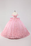 Prinses Blush Roze Baljurk Off the Shoulder Beaded Butterfly Tulle Quinceanera Jurk met Strik