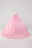 Prinses Blush Roze Baljurk Off the Shoulder Beaded Butterfly Tulle Quinceanera Jurk met Strik