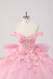 Prinses Blush Roze Baljurk Off the Shoulder Beaded Butterfly Tulle Quinceanera Jurk met Strik