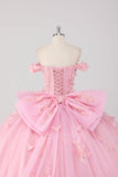 Prinses Blush Roze Baljurk Off the Shoulder Beaded Butterfly Tulle Quinceanera Jurk met Strik