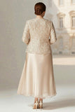 Champagne A Line tweedelige plus maat Mother Of The Bride jurk met lange mouwen