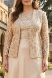 Champagne A Line tweedelige plus maat Mother Of The Bride jurk met lange mouwen