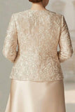 Champagne A Line tweedelige plus maat Mother Of The Bride jurk met lange mouwen