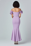 Lila zeemeermin Off The Shoulder ruches formele jurk