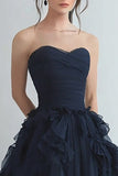 Organza Navy Gelaagde strapless A-lijn formele jurk