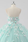 Prinses Mint Galajurk Strapless Tule Quinceanera Jurk met 3D Bloemen