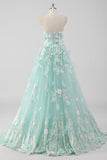 Prinses Mint Galajurk Strapless Tule Quinceanera Jurk met 3D Bloemen