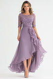 Elegante Grijze Purpe A Line Tule Moeder Van Bruid Jurk Met Ruches