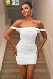 Bodycon Off The Shoulder Korset Witte Cocktailjurk