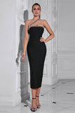 Zwarte One Shoulder Bodycon Lange Feestjurk