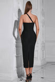 Zwarte One Shoulder Bodycon Lange Feestjurk