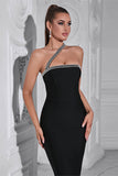 Zwarte One Shoulder Bodycon Lange Feestjurk