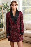 Sparkly Bourgondische Bodycon pailletten Maxi dames blazer