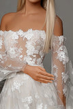 Kant Ivoor A Line Appliques Off the Shoulder Weddinng Jurk met Split