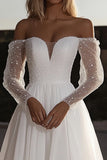 Organza Sweetheart Ivory A Line Trouwjurk met Lange Mouwen