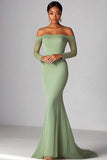 Sexy Salie Off the Shoulder Zeemeermin Ruched Lange Prom Jurk met Lange Sleevs