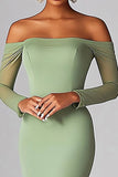 Sexy Salie Off the Shoulder Zeemeermin Ruched Lange Prom Jurk met Lange Sleevs