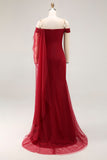 Cabernet Off The Shoulder Zeemeermin Tule Lange Militaire Bal Jurk