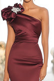 Bourgondië One Shoulder Sheath Satijn Militaire Ball Dress