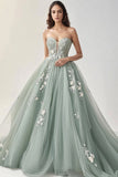 Grijs Groene Tule Sweetheart A Line Prom Dress met Appliques