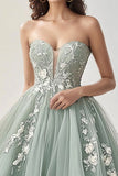 Grijs Groene Tule Sweetheart A Line Prom Dress met Appliques