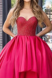 Taffeta Rood A-lijn High-Low Length Strapless Galajurk met Kralen