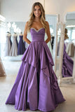 Plum Taffeta Sweetheart A Line gegolfde geplooide lange galajurk