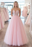 Sprankelende roze baljurk Sweetheart tulle lange galajurk met appliques