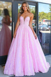 Elegante Roze Sweetheart Prinses Kant Applique Lange Galajurk