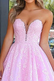 Elegante Roze Sweetheart Prinses Kant Applique Lange Galajurk