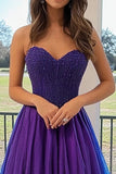 Prinses Tulle Plum Sweetheart Lange Galajurk met Appliques