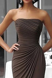 Coffee Jersey Schede Strapless Galajurk met ruches