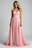 Chiffon Roze Sweetheart A Line Gerimpelde Bruidsmeisjesjurk