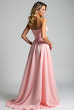 Chiffon Roze Sweetheart A Line Gerimpelde Bruidsmeisjesjurk