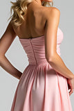 Chiffon Roze Sweetheart A Line Gerimpelde Bruidsmeisjesjurk