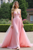 Geplooide A Line Chiffon roze bruidsmeisjesjurk