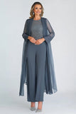 Elegante Twilight 2-delige Scoop Chiffon Enkel-Lange Moeder van de Bruid Pakken met Lange Mouwen